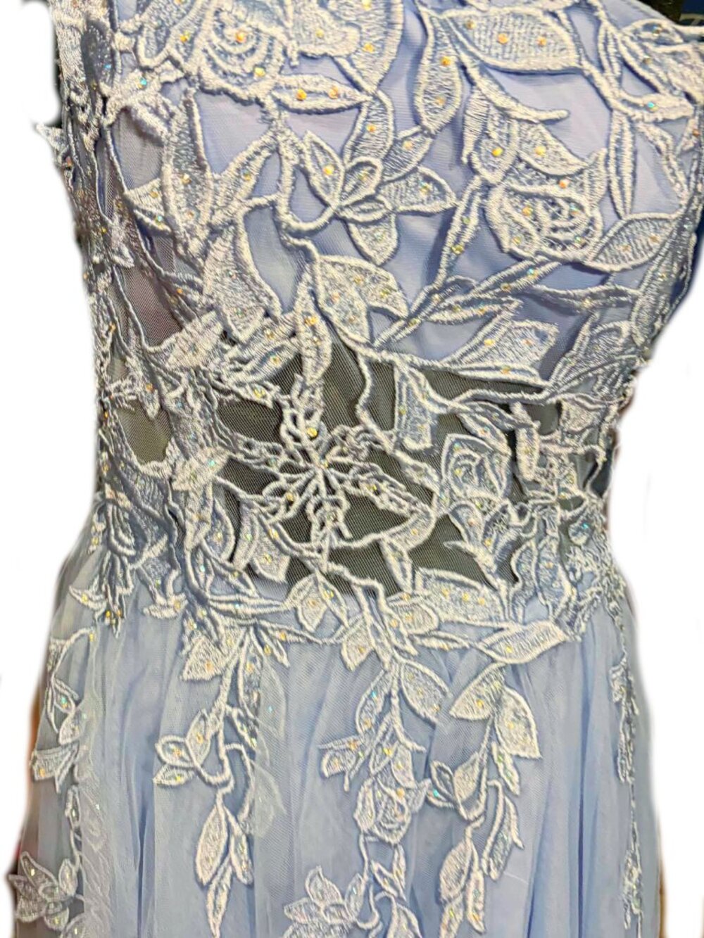 Gorgeous Sheer Midriff Sequined Applique One Shoulder Gown - Picture 5 of 7
